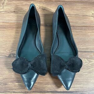 Tory Burch ‘Rosalind Bow’ Black Leather Slip-On Flats Women’s Size 9 Shoes